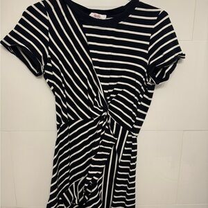 Parker Black and White Asymmetrical Ruched Dress